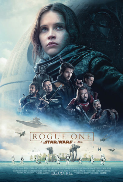 The theatrical poster from Rogue One: A Star Wars Story is shown.